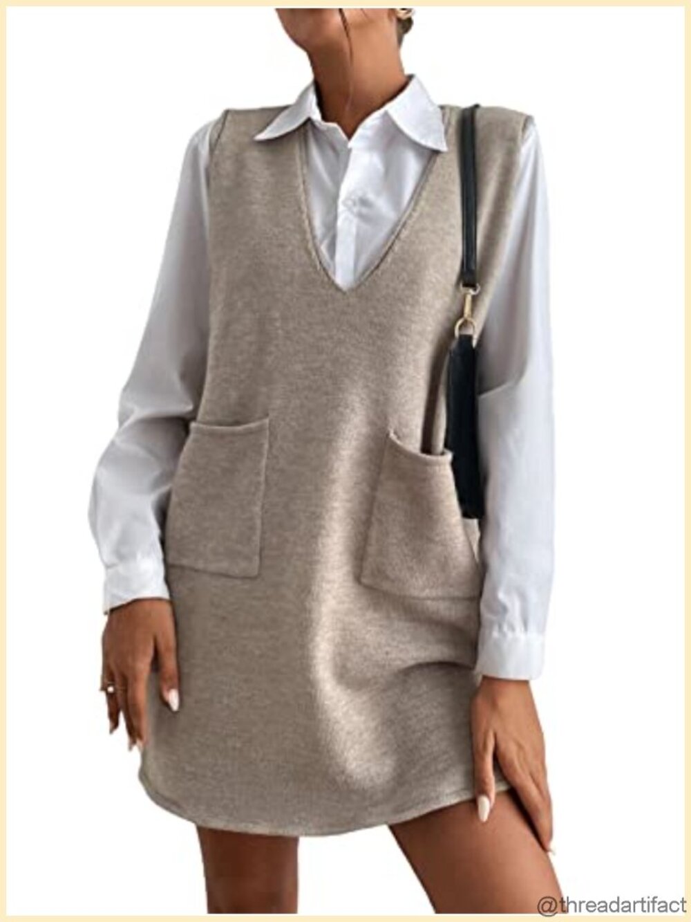 Womens V Neck Sweater Vest Dress Sleeveless Loose Fit Fall Overall Dress
